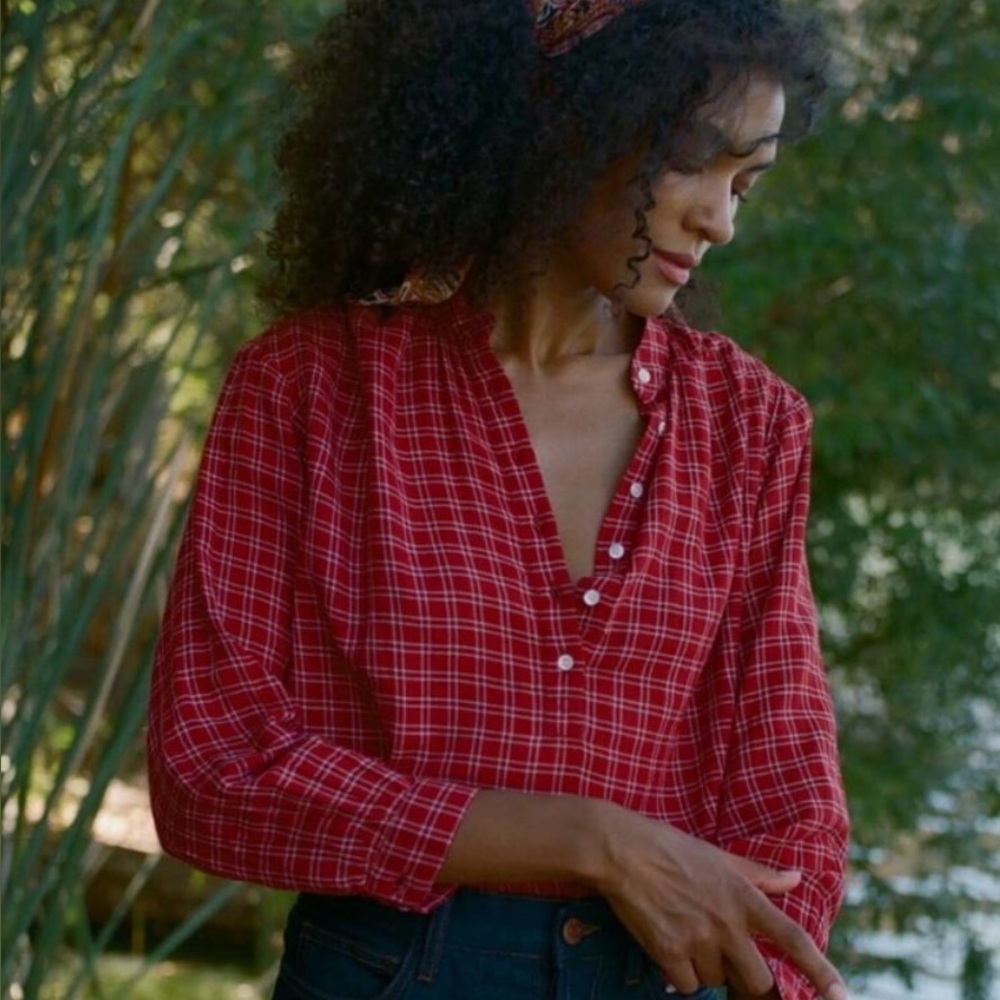 Doen Scarlet Plaid Button Down Shirt size M